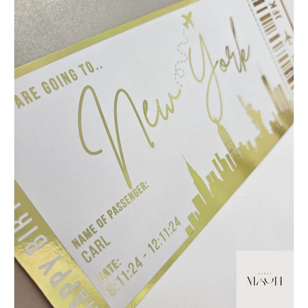 thumbnail interactive-video image 1 of New York Personalised Travel Ticket & Envelope – Vintage Themed Surprise Gift 1 of 5